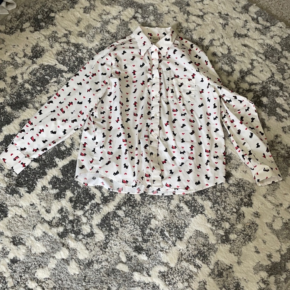 Cute vintage style button up Scottie dog heart top